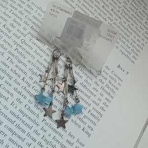 Silver and Blue Star Dangle Earrings